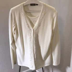 Croft & Barrow Creme Emb. Sweater W/Faux Under Top